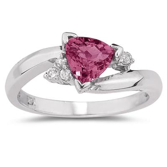 SZUL Women's Trillion Cut Pink Topaz and Diamond Ring in 14K White Gold