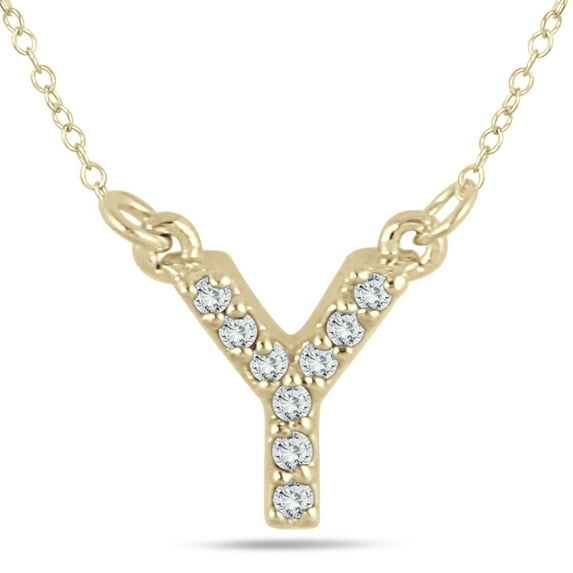 SZUL Women's Y Initial Diamond Pendant in 10K Yellow Gold (J-K-L Color, I2-I3 Clarity)