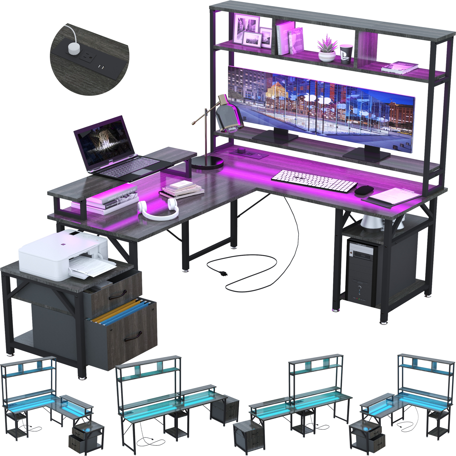 SZXKT L Shaped Desk With Desk with Shelves and File