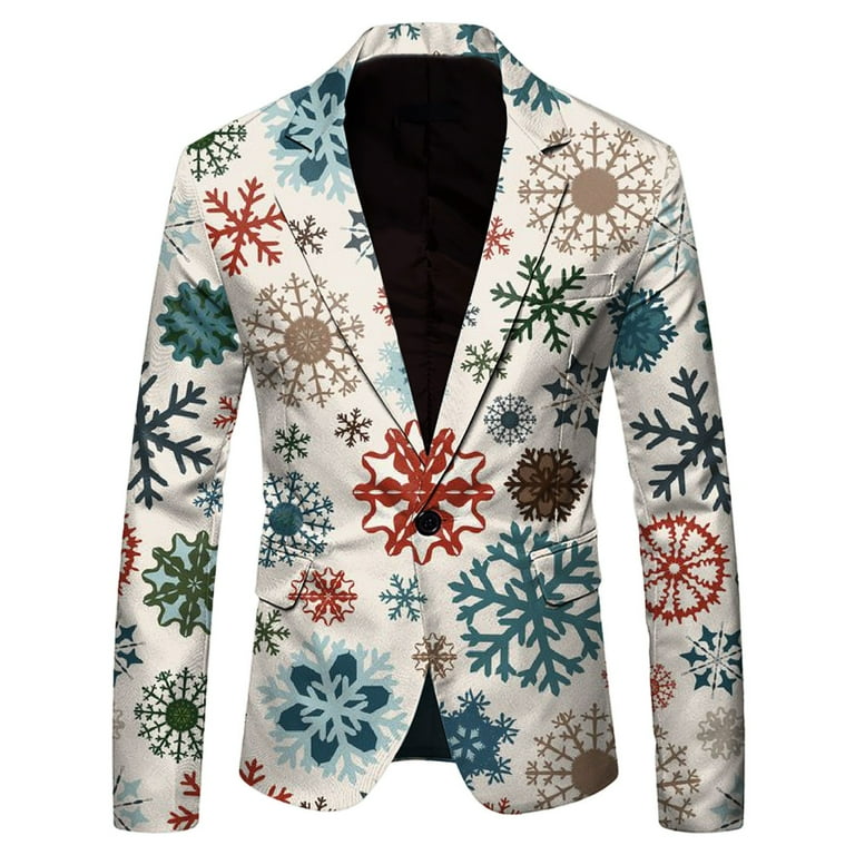SZXZYGS Black Blazer Men 38R Mens Autumn Winter Fun Printed Lapel Button Up Suit Jacket Christmas Trend Printed Casual Suit Walmart