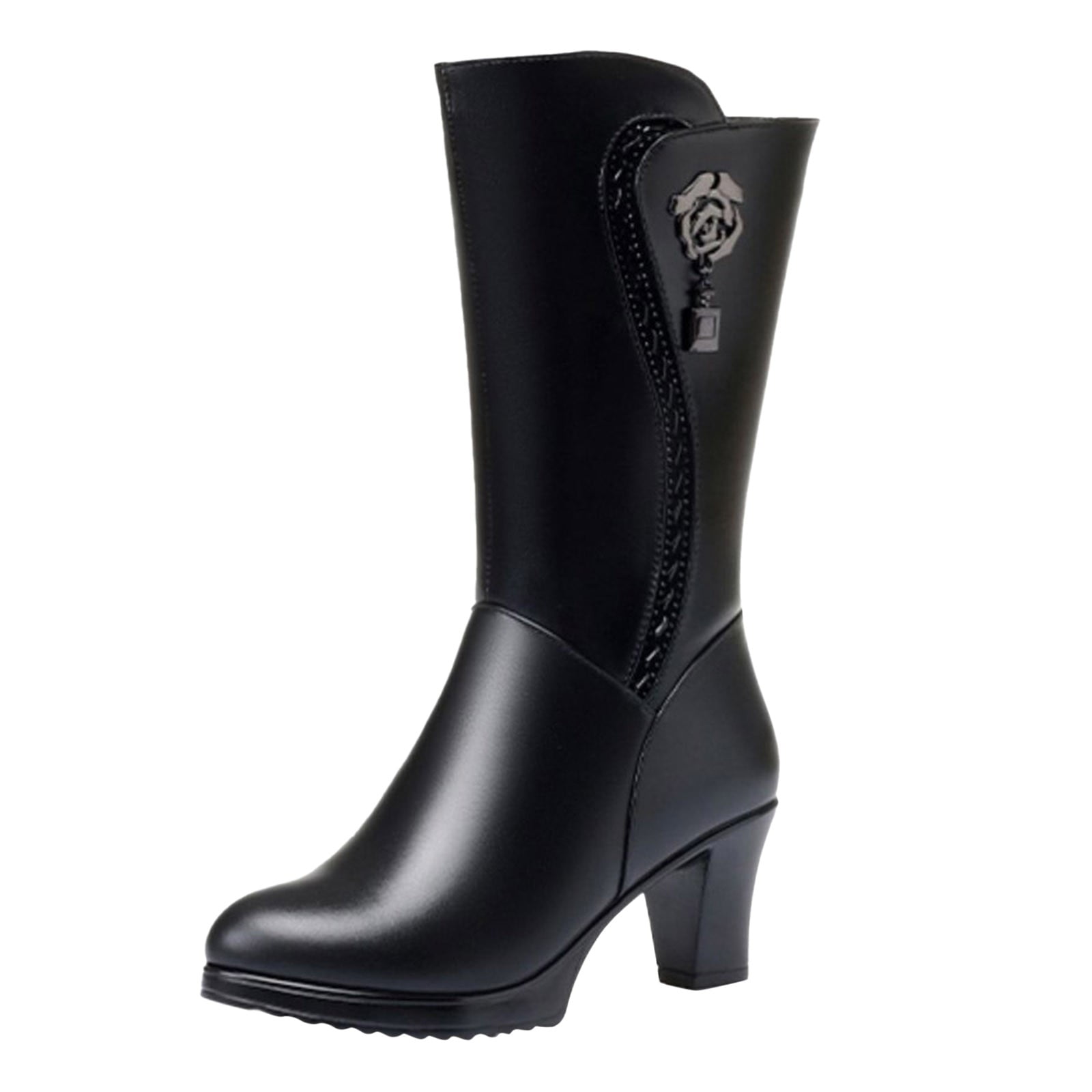 SZXZYGS Cowboy Boots for Women Mid Calf No Heel Winter High Heel Zipper Outwear Fashionable