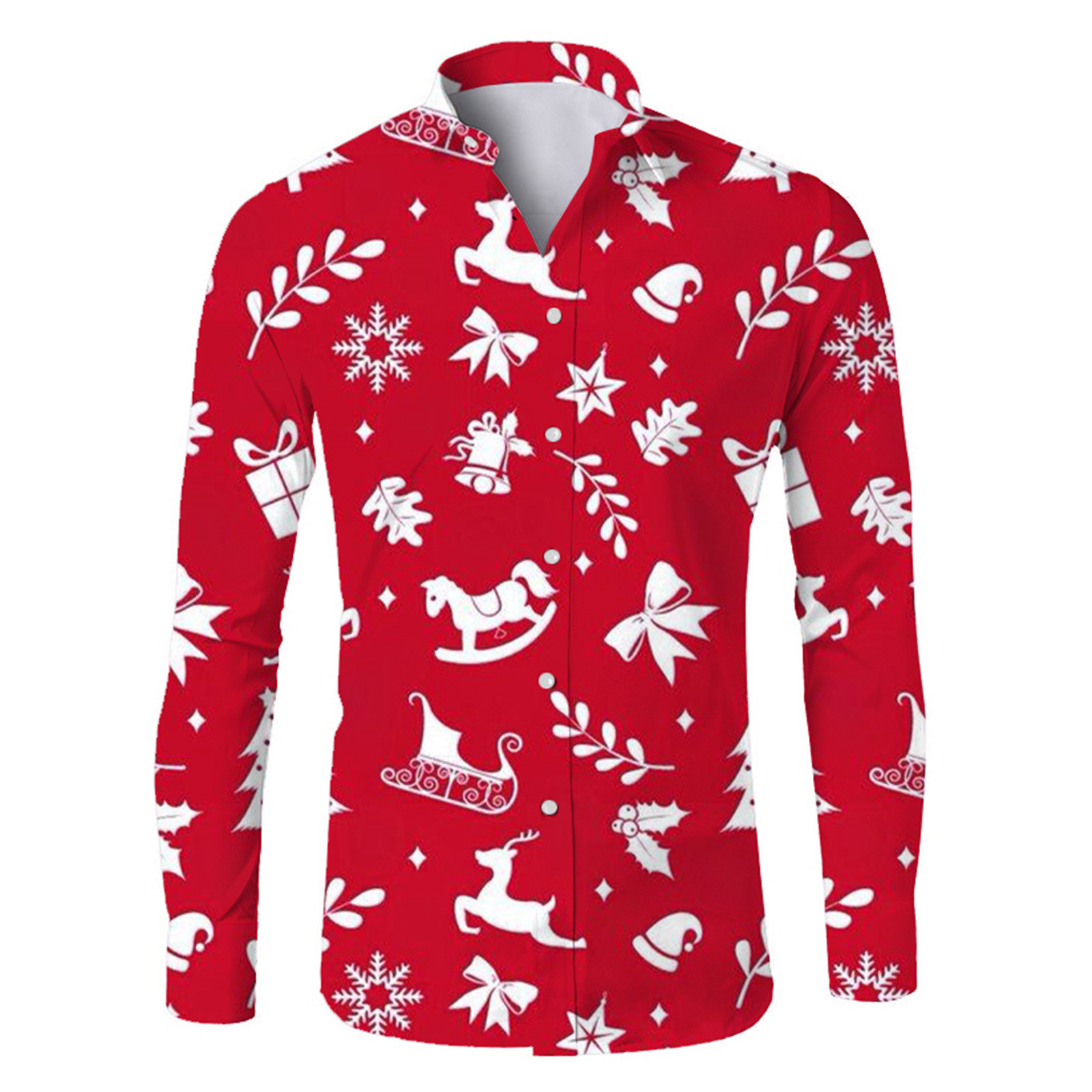 SZXZYGS Dress Shirts for Men Black Men's Christmas Short Sleeve Shirt Micro Elastic Men's Short