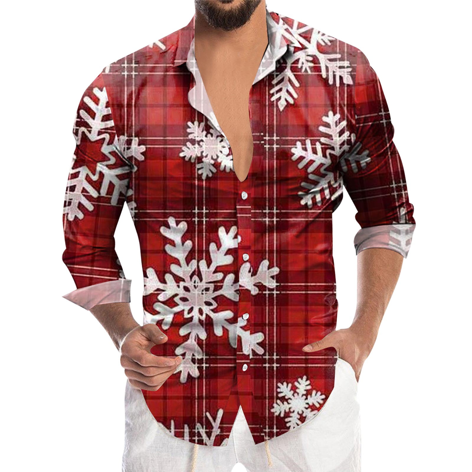 SZXZYGS Dress Shirts for Men Slim Fit Pack Mens Christmas Santa Digital ...