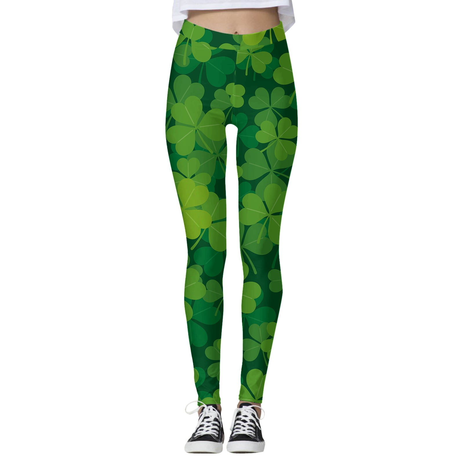 SZXZYGS Fleece Lined Leggings Skin Tone Women Long Four Leaf Full Print ...