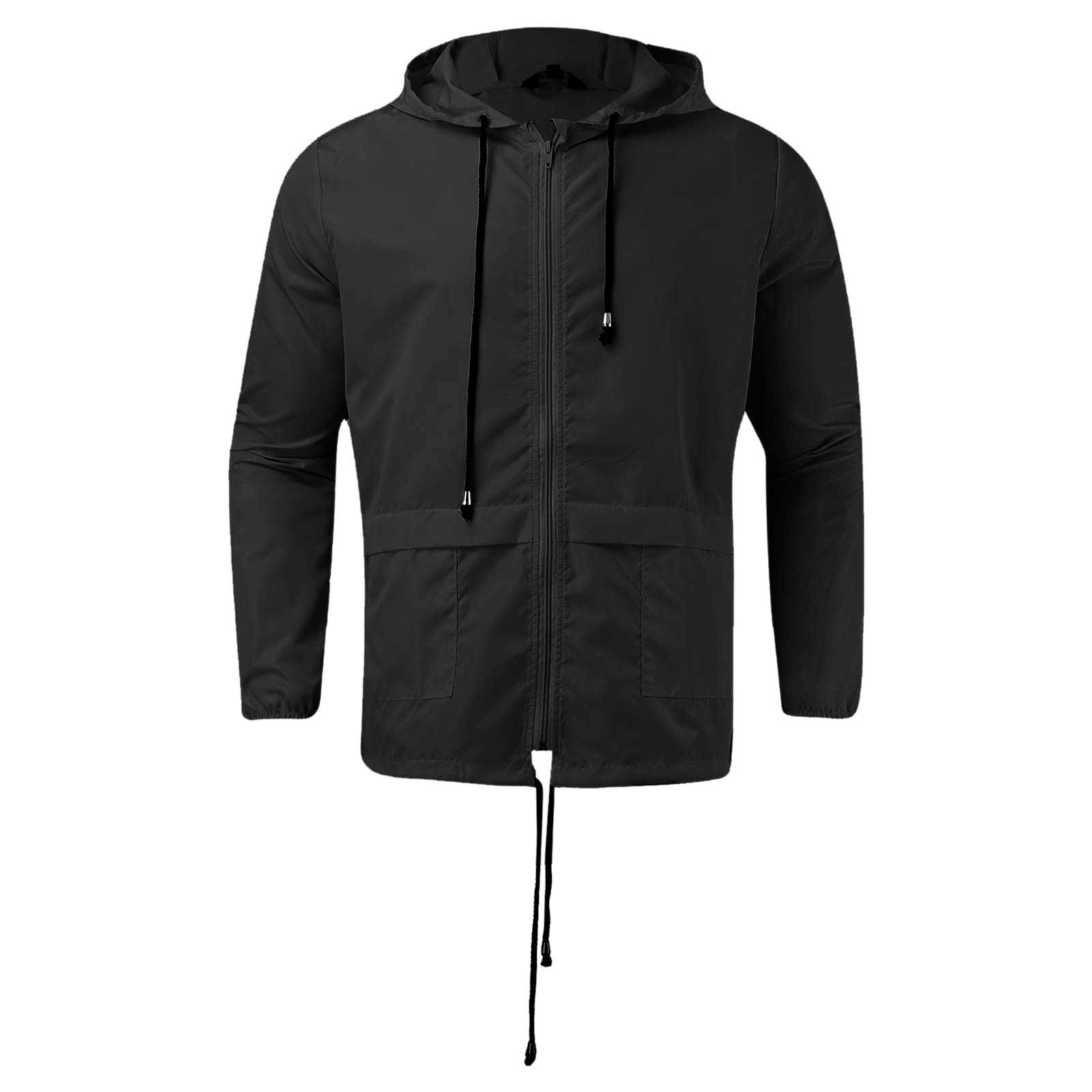 SZXZYGS Heated Jackets Male Thin Rain Jacket Solid Color Zipper Hooded