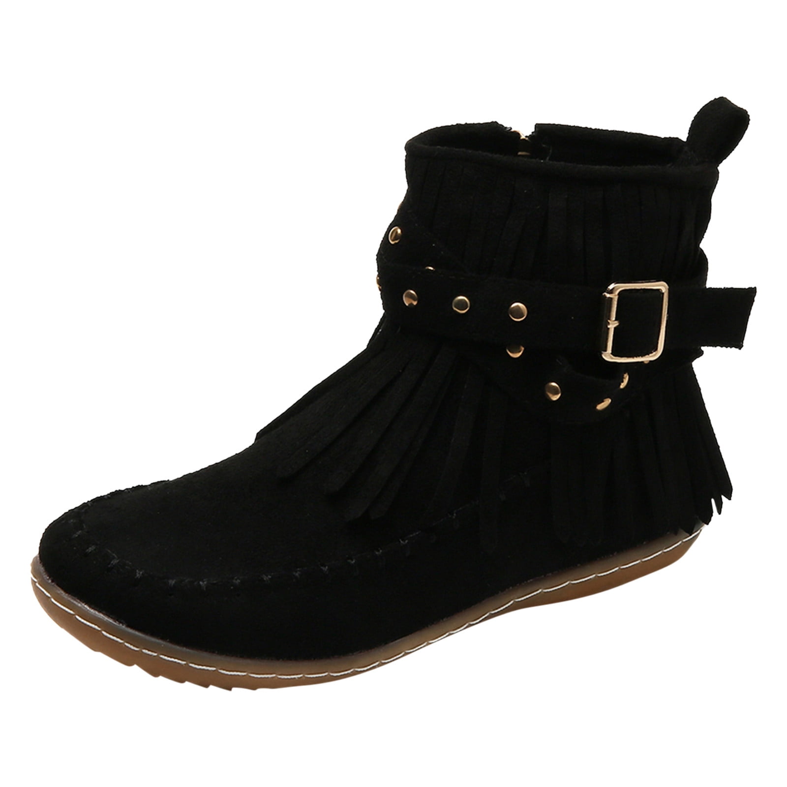 SZXZYGS Knee High Boots Women Ladies Casual Vintage Solid Color Fringe Booties Comfortable Flat