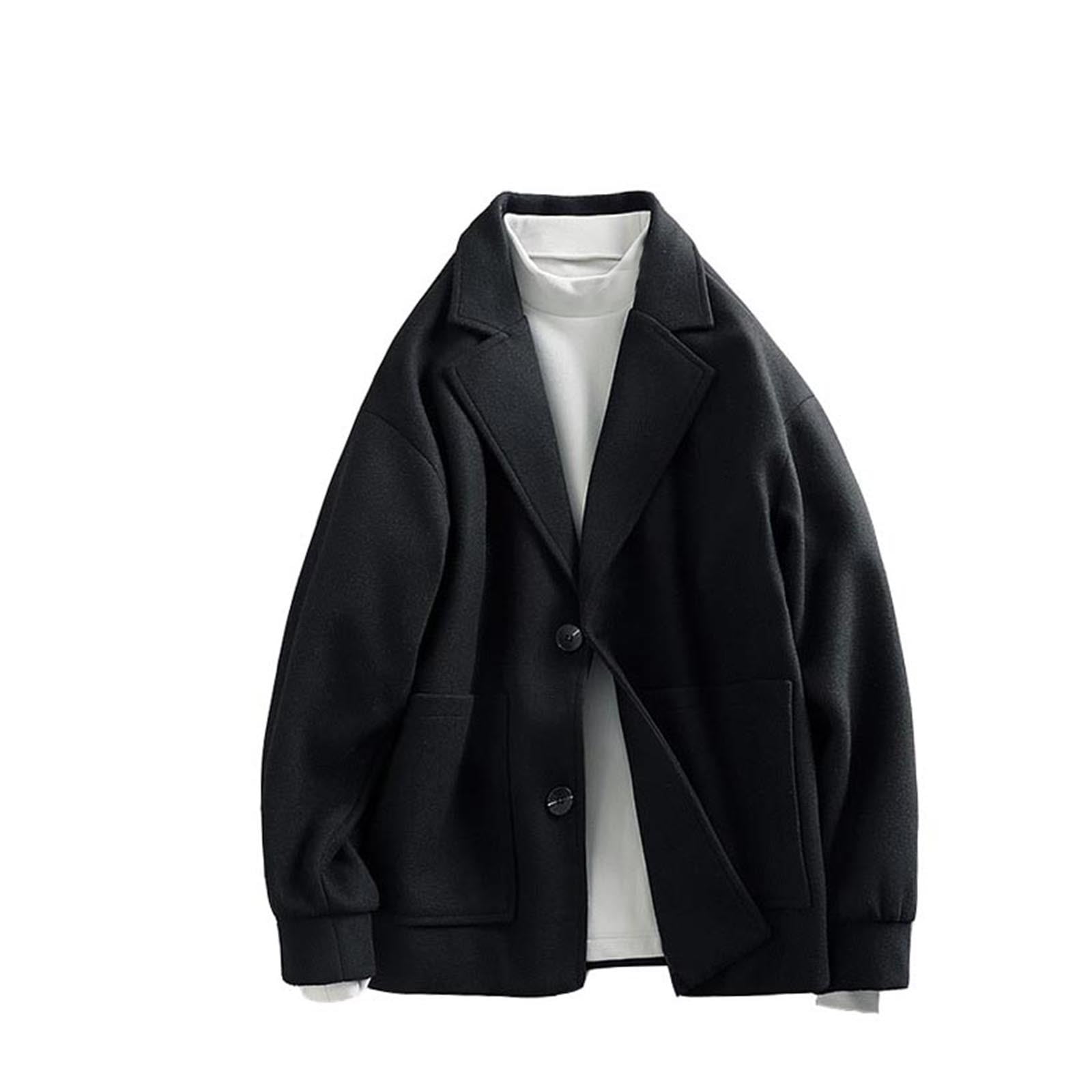 SZXZYGS Mens Coat 2023 New Men's Woolen Coat Pocket Single Suit Collar Casual Jacket