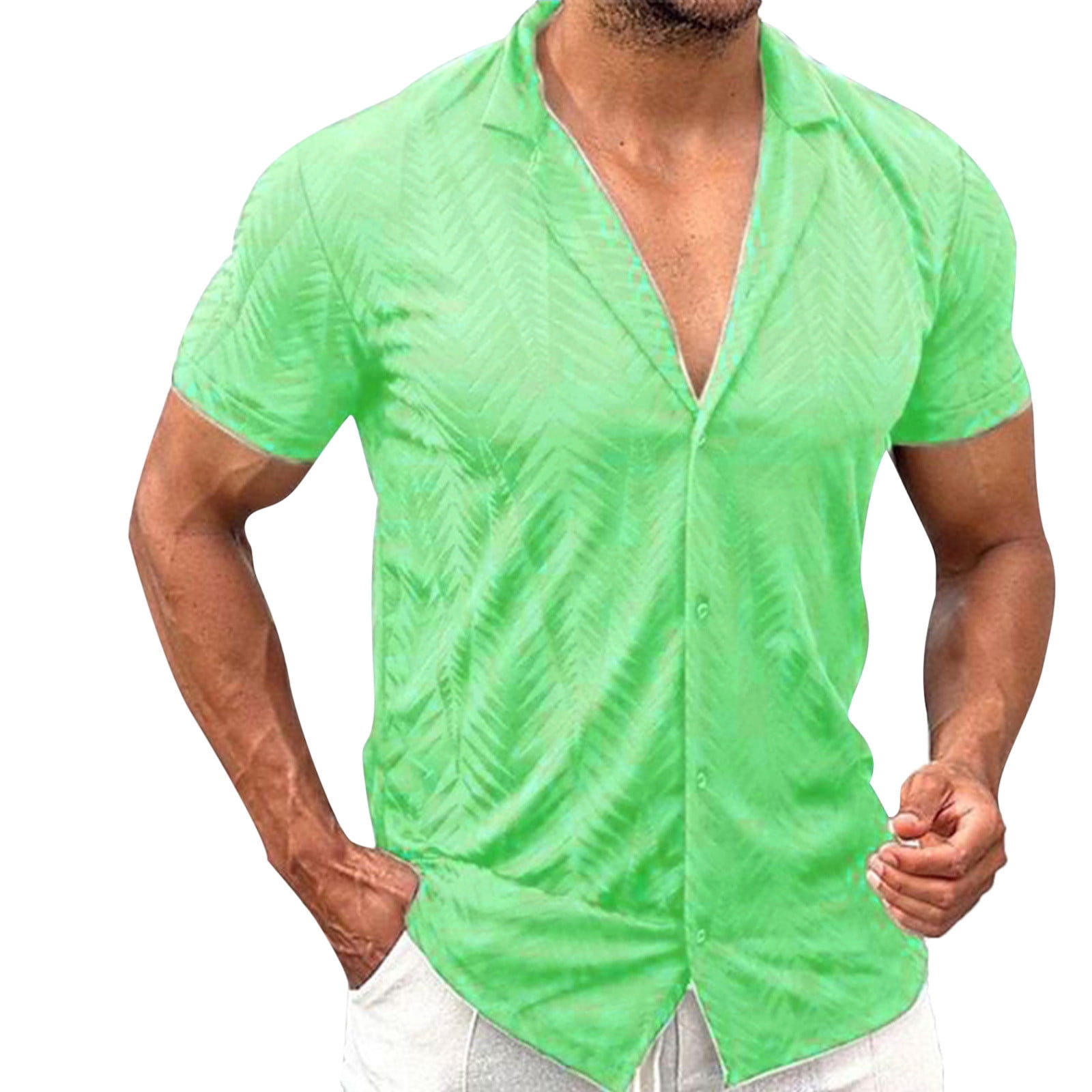 SZXZYGS Mens Dress Shirts Green Mens Summer Fashion Printed Beach Style