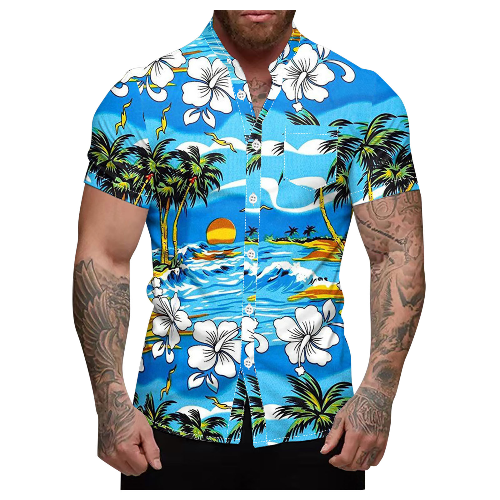 SZXZYGS Mens Dress Shirts Green Stripes Mens Summer Print Short Sleeved