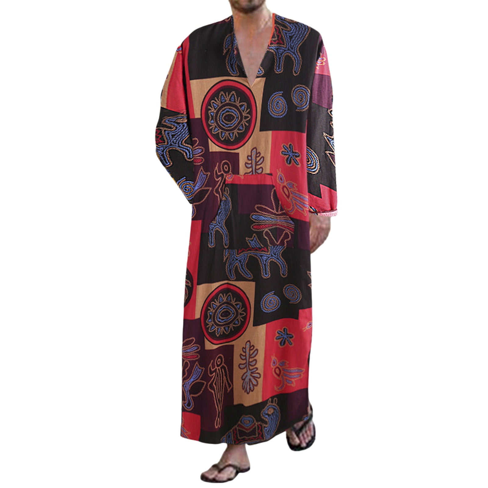 Blue Elephant Mandala Print Men Long Robe