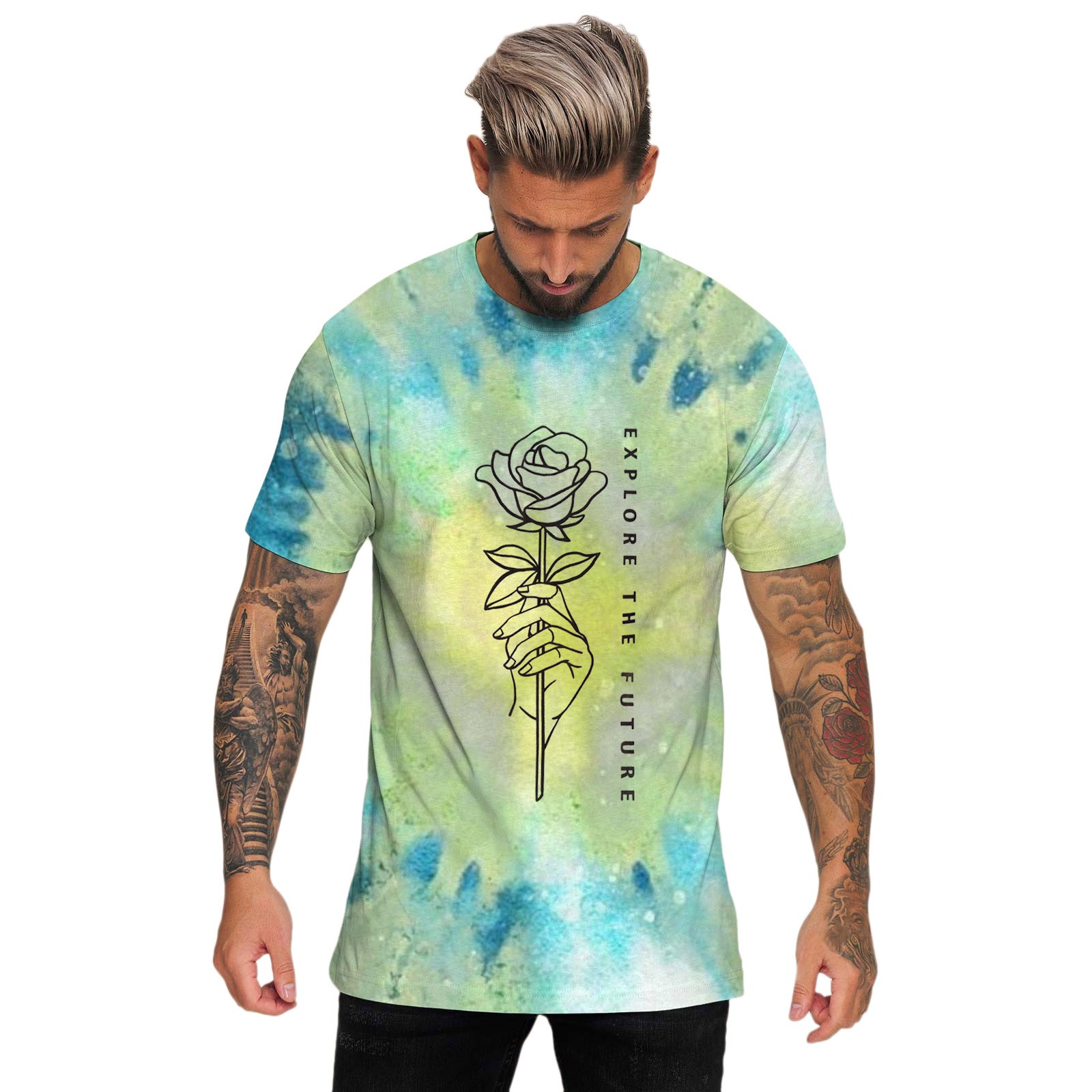 SZXZYGS Mens Graphic T Shirts Funny 3Xlt Discover The Future Mens Summer Casual Sports Tie Dye