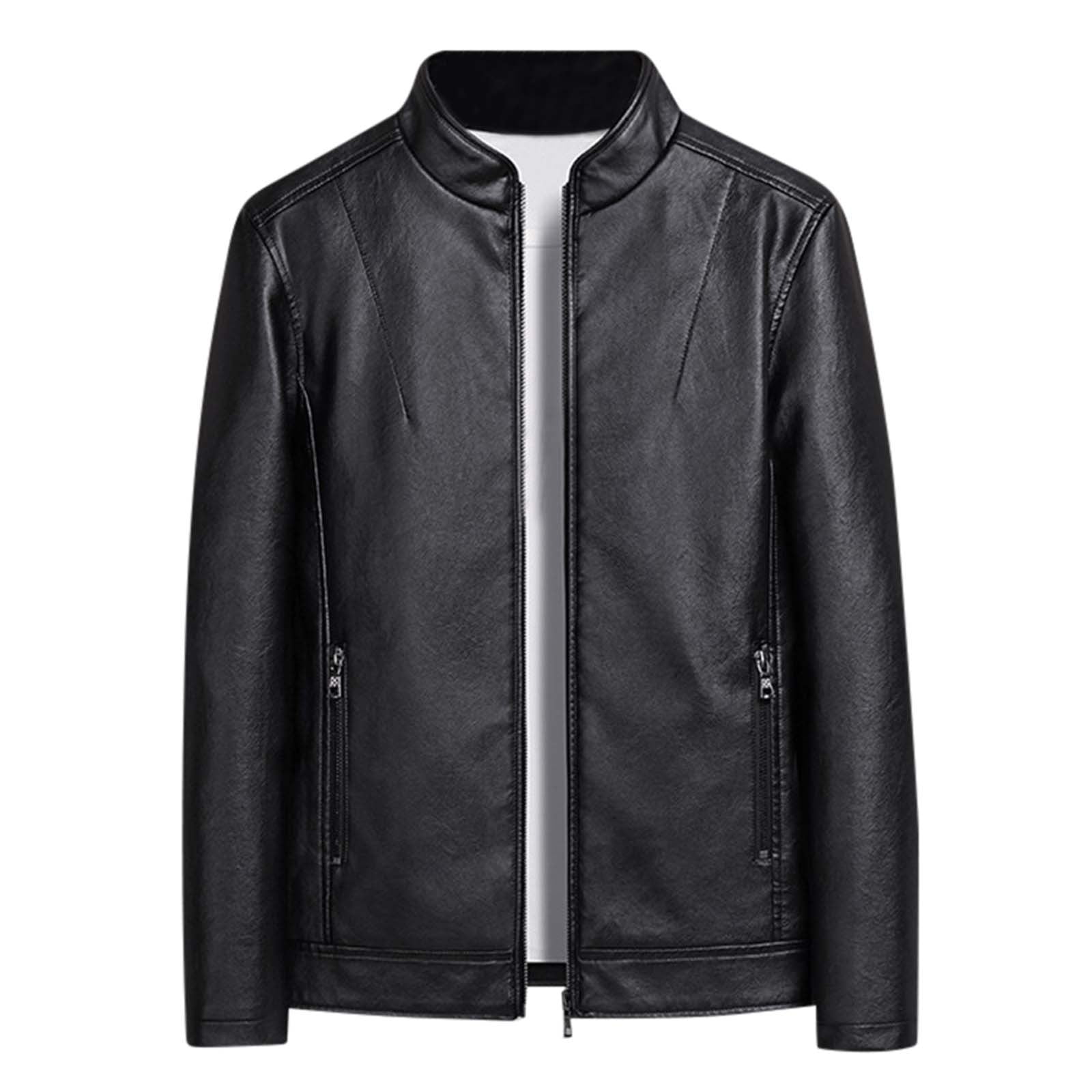 Szxzygs Mens Jacket With Hood Mens Fashion Business Leisure Large Leather Jacket Lapel Zipper 5779