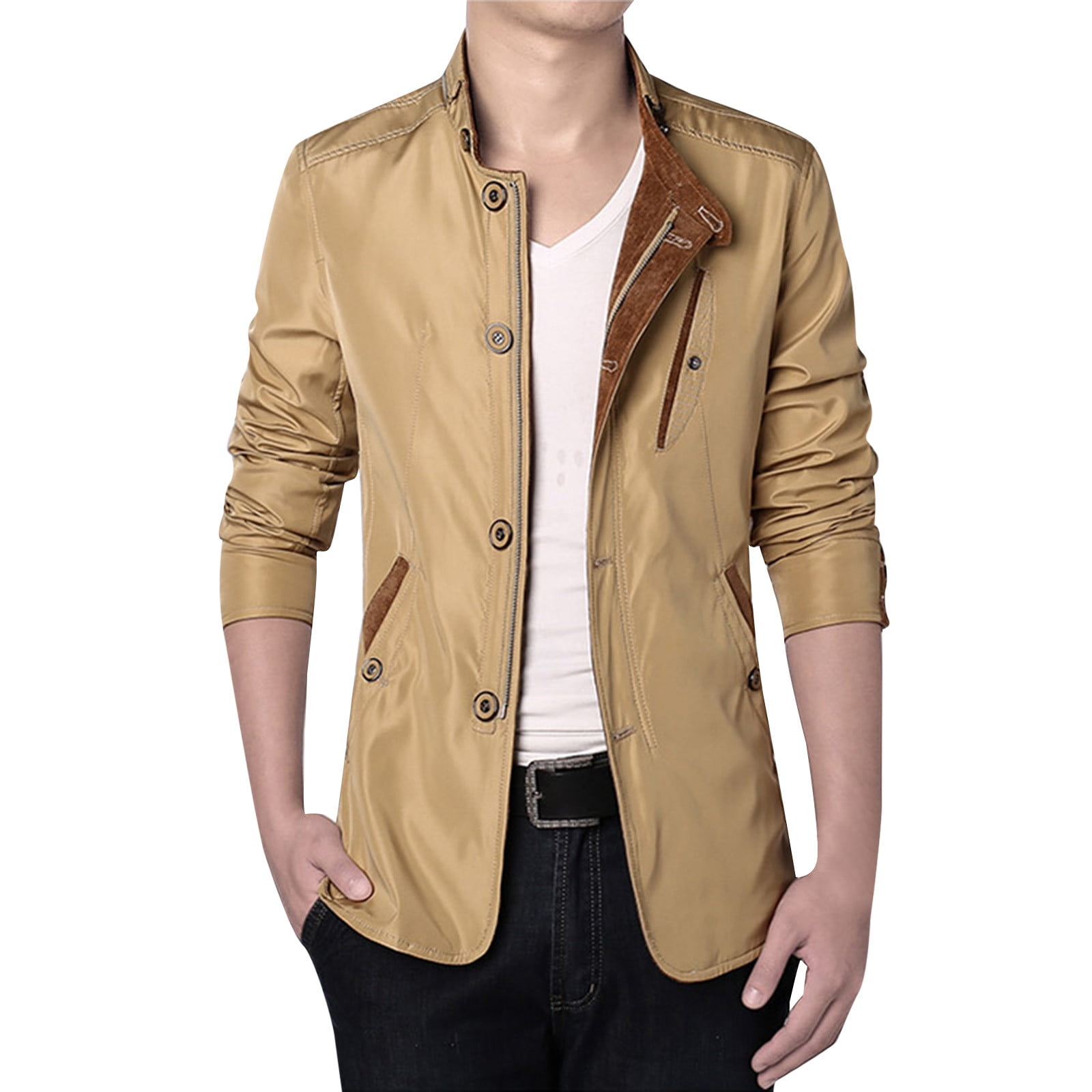 SZXZYGS Mens Jackets Men Fashion Casual Solid Collar Thin Jacket Coat
