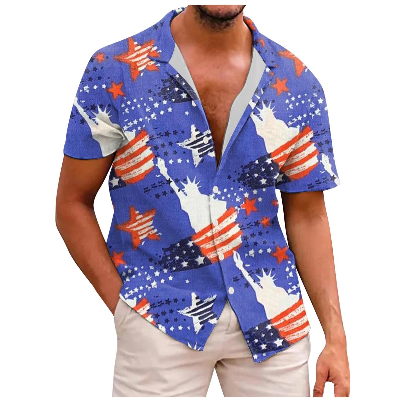 SZXZYGS Mens Shirts Casual Summer Mens Independence Day Fashion Digital