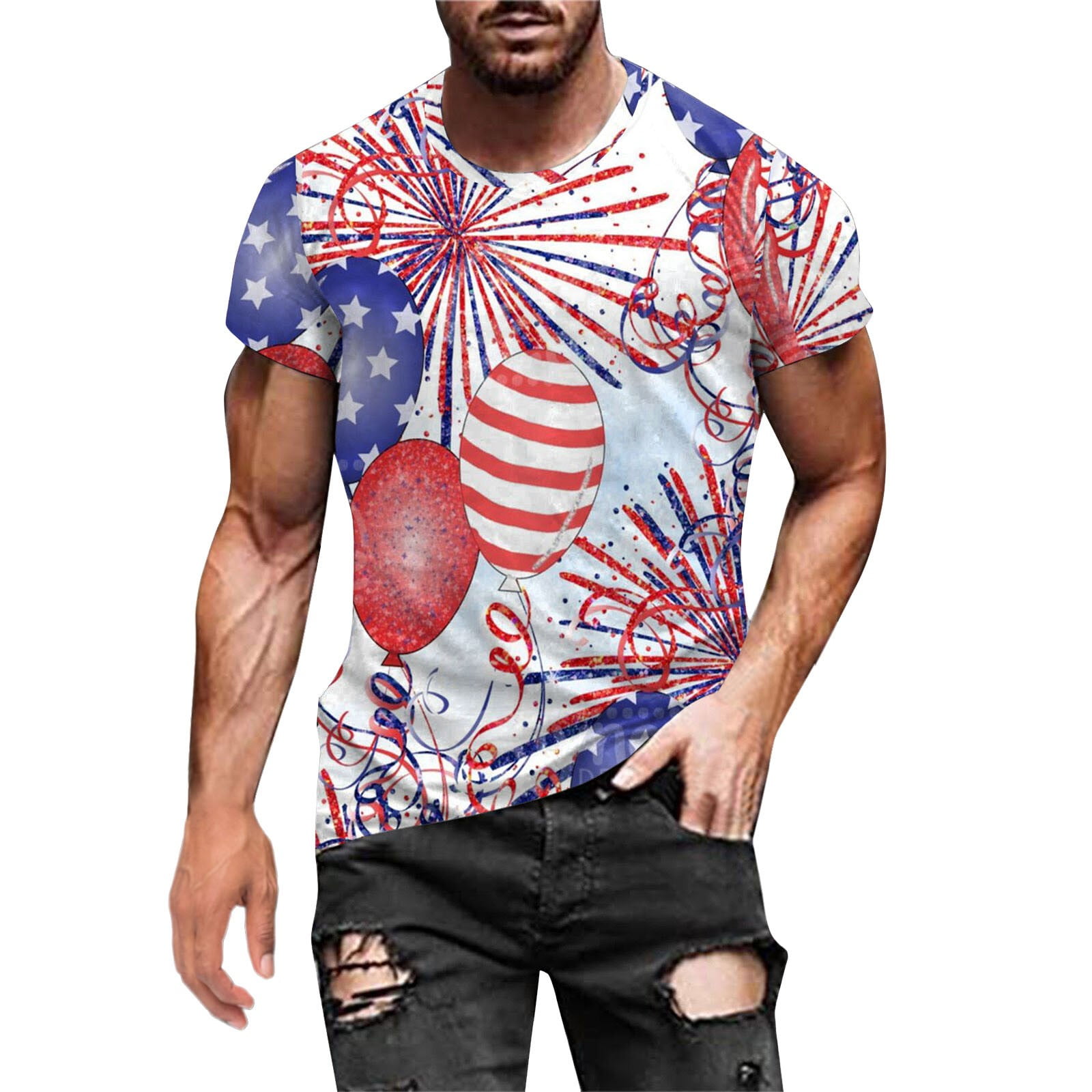 SZXZYGS Mens T Shirts V Neck Xlt Mens Summer Independence Day Fashion