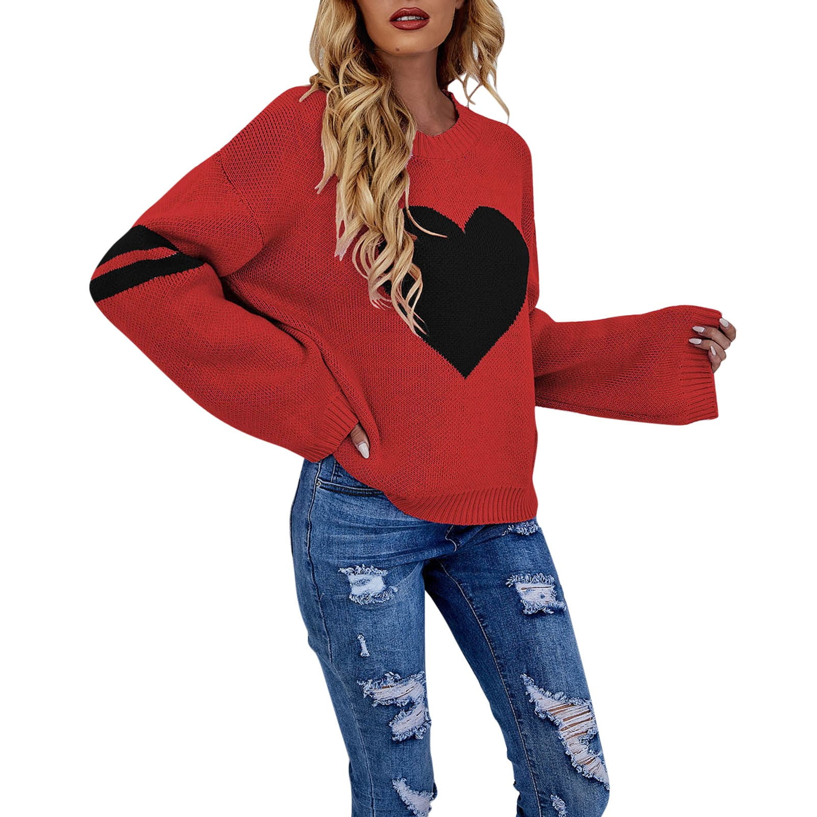 Plus Round Neck Multicolored Oversized Sweater main image 0