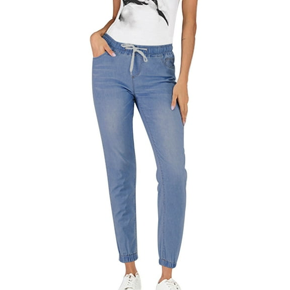 SZXZYGS Plus Size Jeans for Women 4X-5X Women's Plus Size Relaxed Fit Elastic Waist Denim Pants with Hems 2024 Jeans for Women