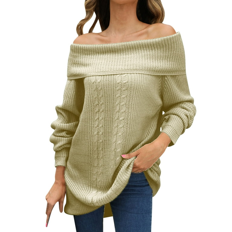 SZXZYGS off the Shoulder Sweaters for Women Fold Over