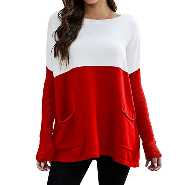Women's casual fashion round neck colorblock sweatshirt sales