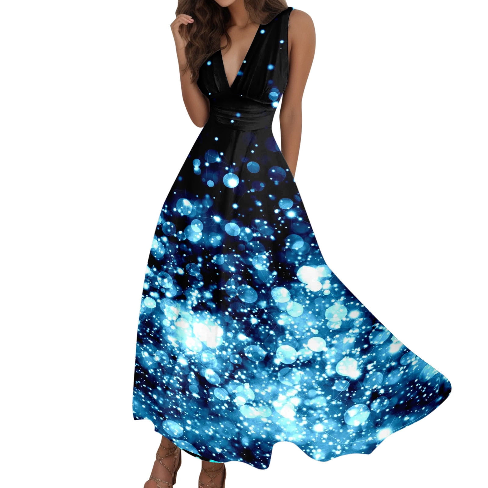 SZXZYGS Sun Dresses for Women 2024 Vacation with Sleeves Women Summer Sexy Deep V Neck formal