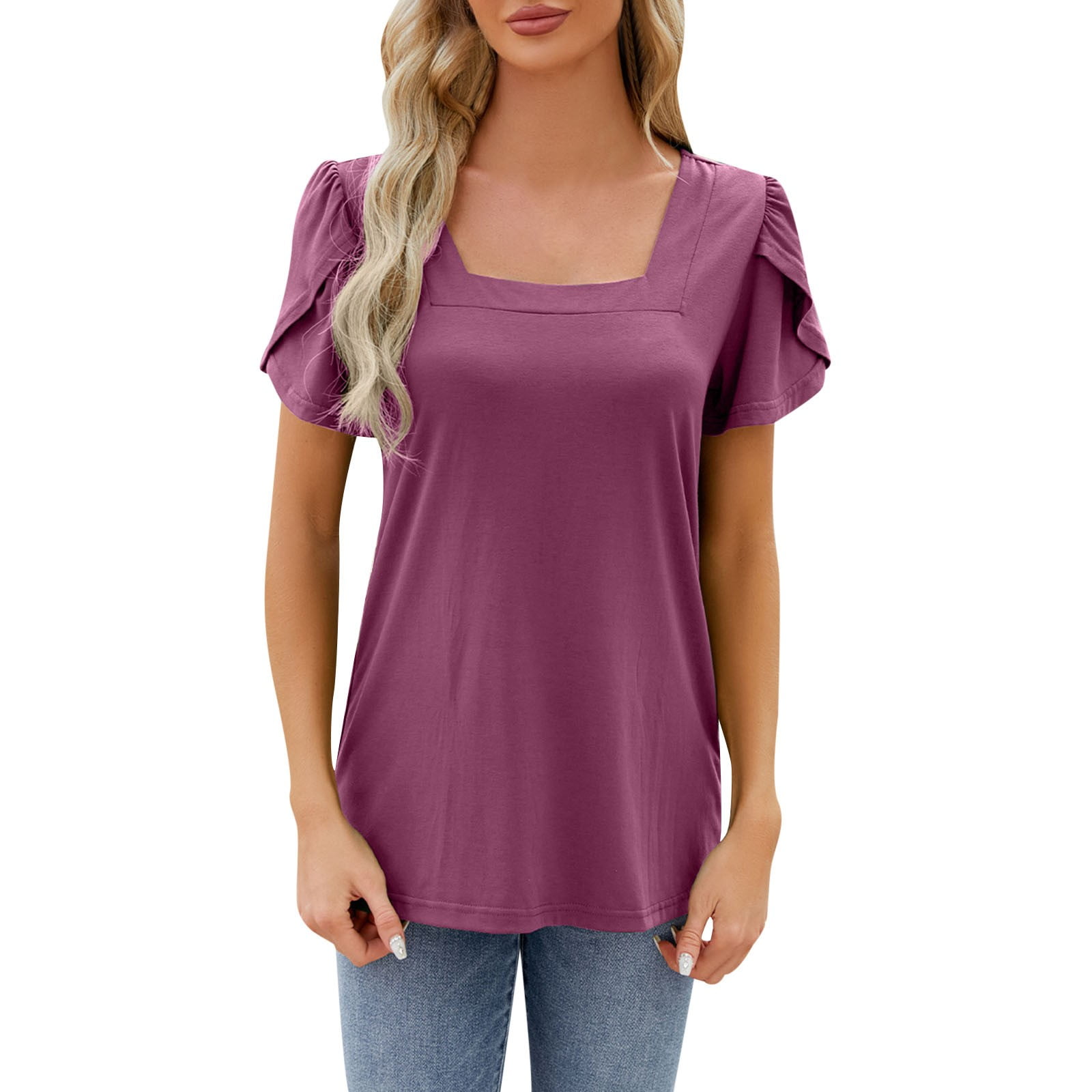 SZXZYGS T Shirt Bags Women Pleated Blouses and Tops Casual Square Neck ...