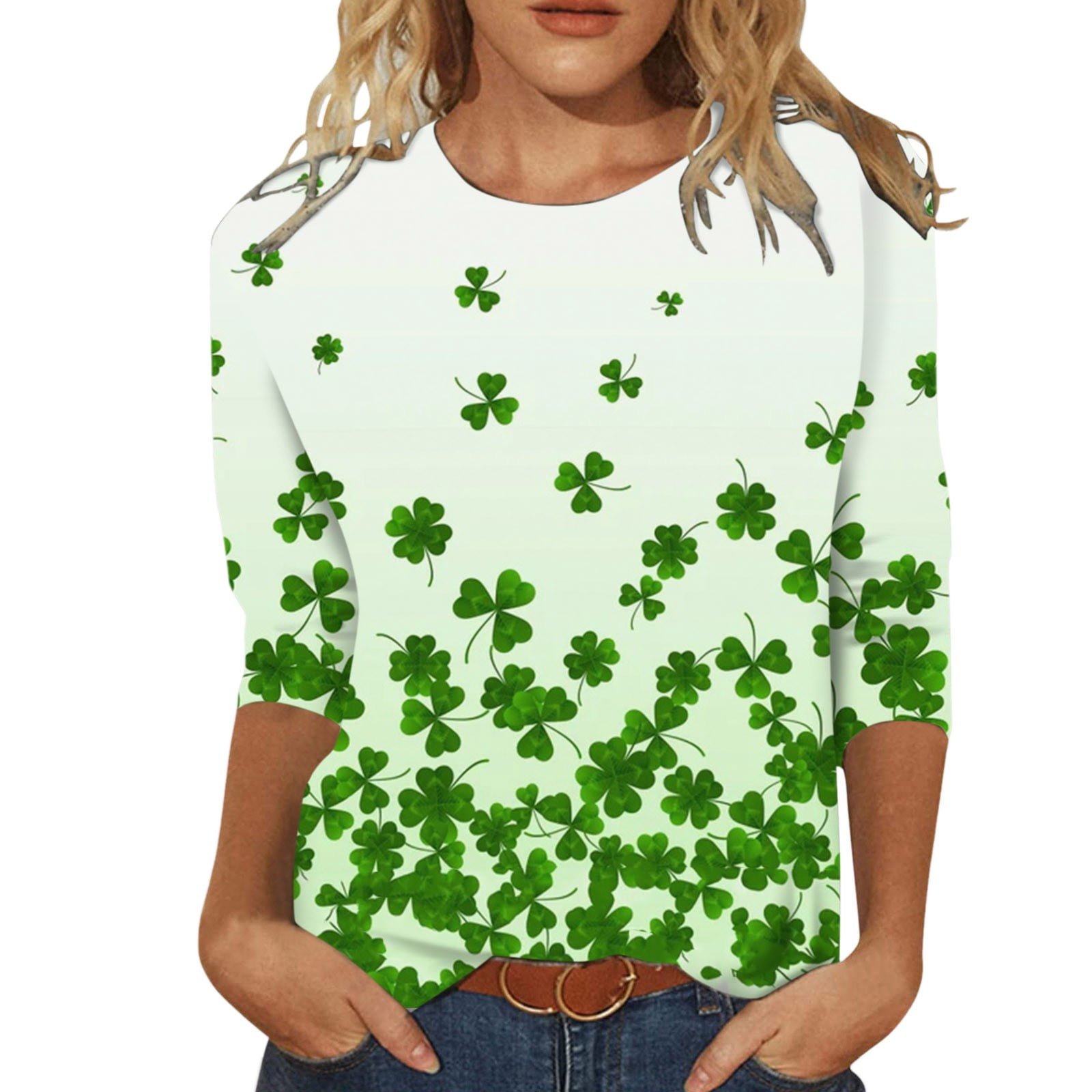 split neck printed st patricks day green blouse