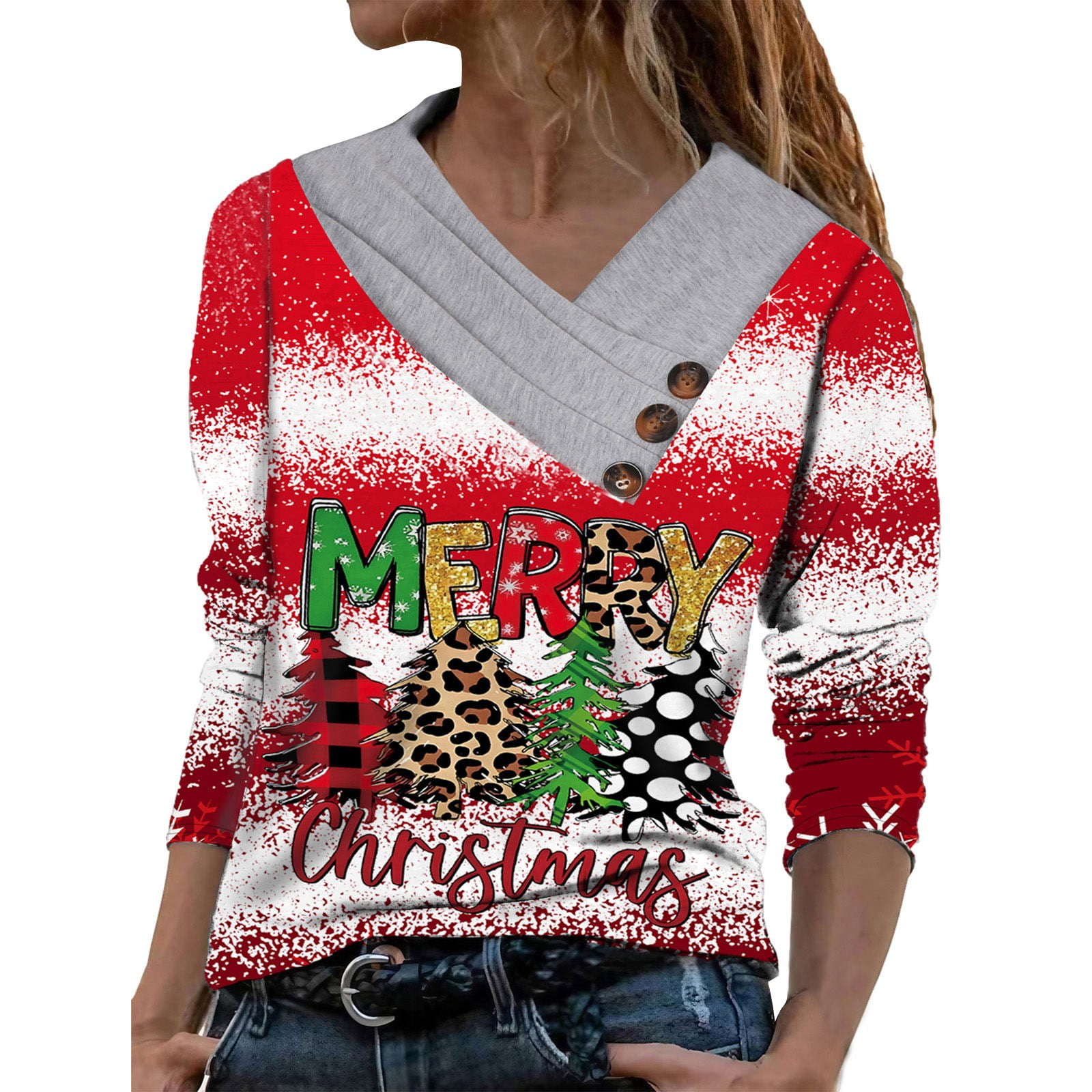VREWARE Christmas Top For Women 2024 Printed Casual