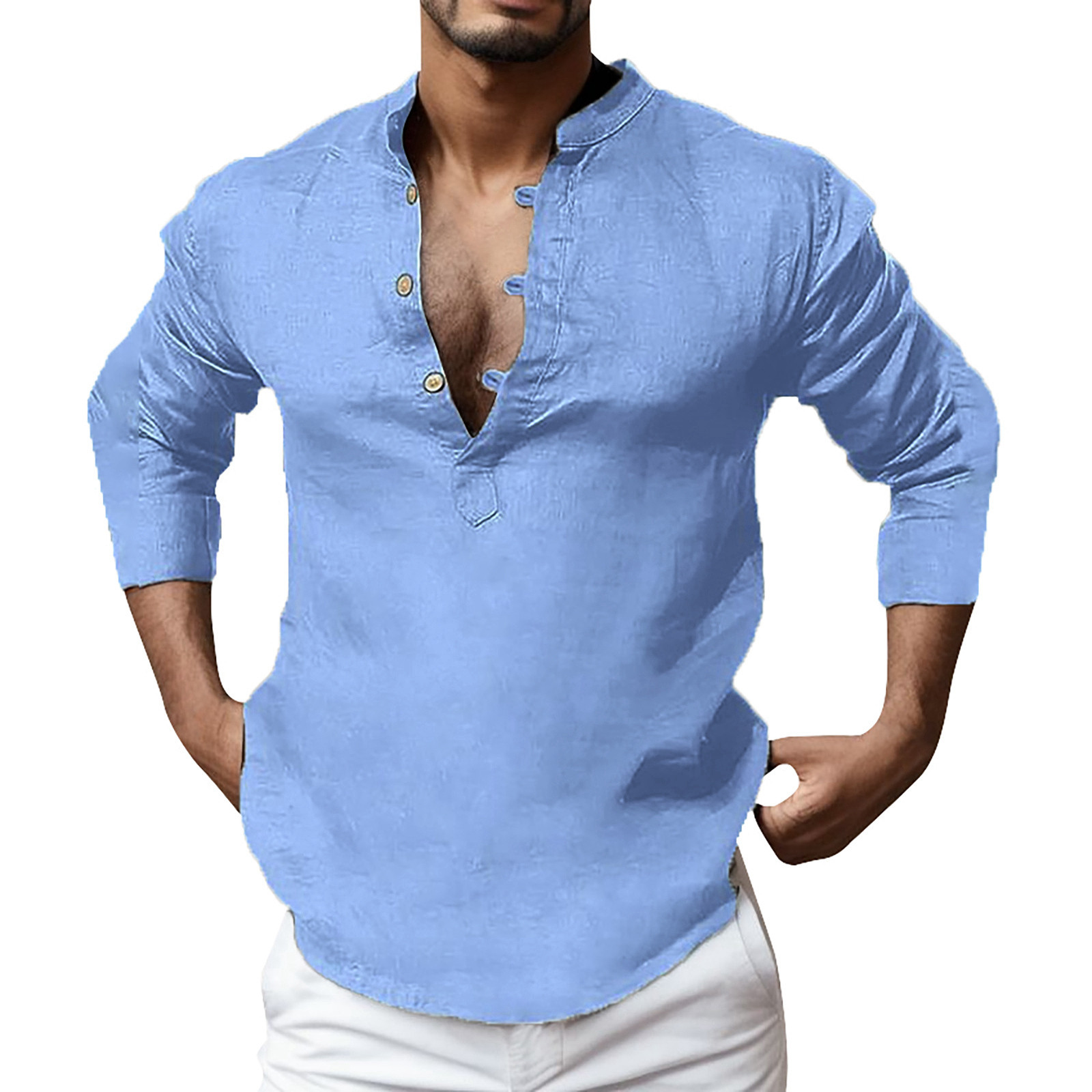 SZXZYGS Undershirts for Men Pack Mens Solid Color Long Sleeve Standing
