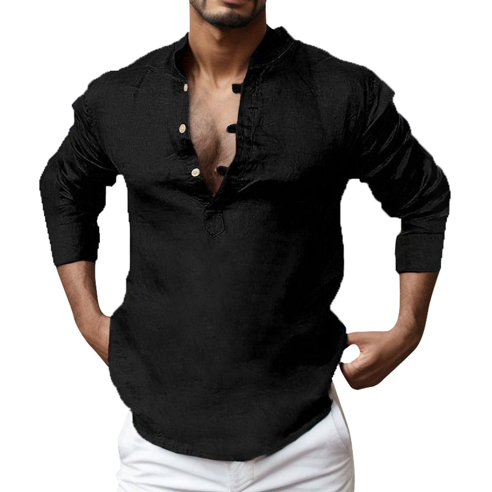 SZXZYGS Undershirts for Men Pack Mens Solid Color Long Sleeve Standing