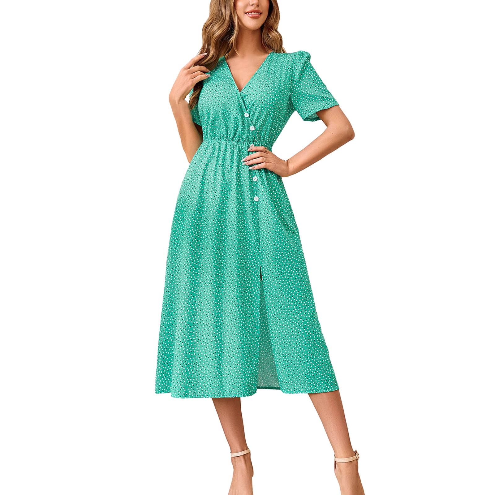 SZXZYGS Vacation Dresses Short Flowy Women Boho Casual V Neck Short