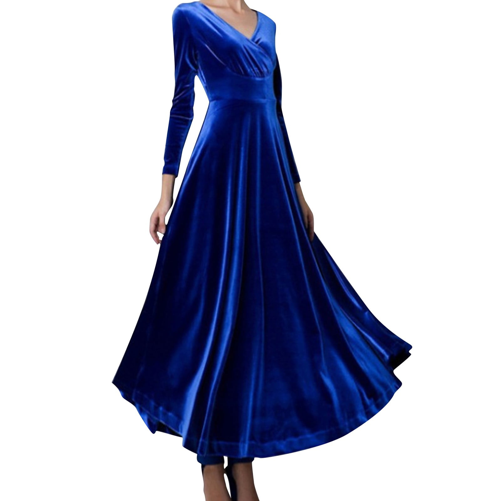 DRS-011 Royal Blue Chest Gathered Velvet Long Dress