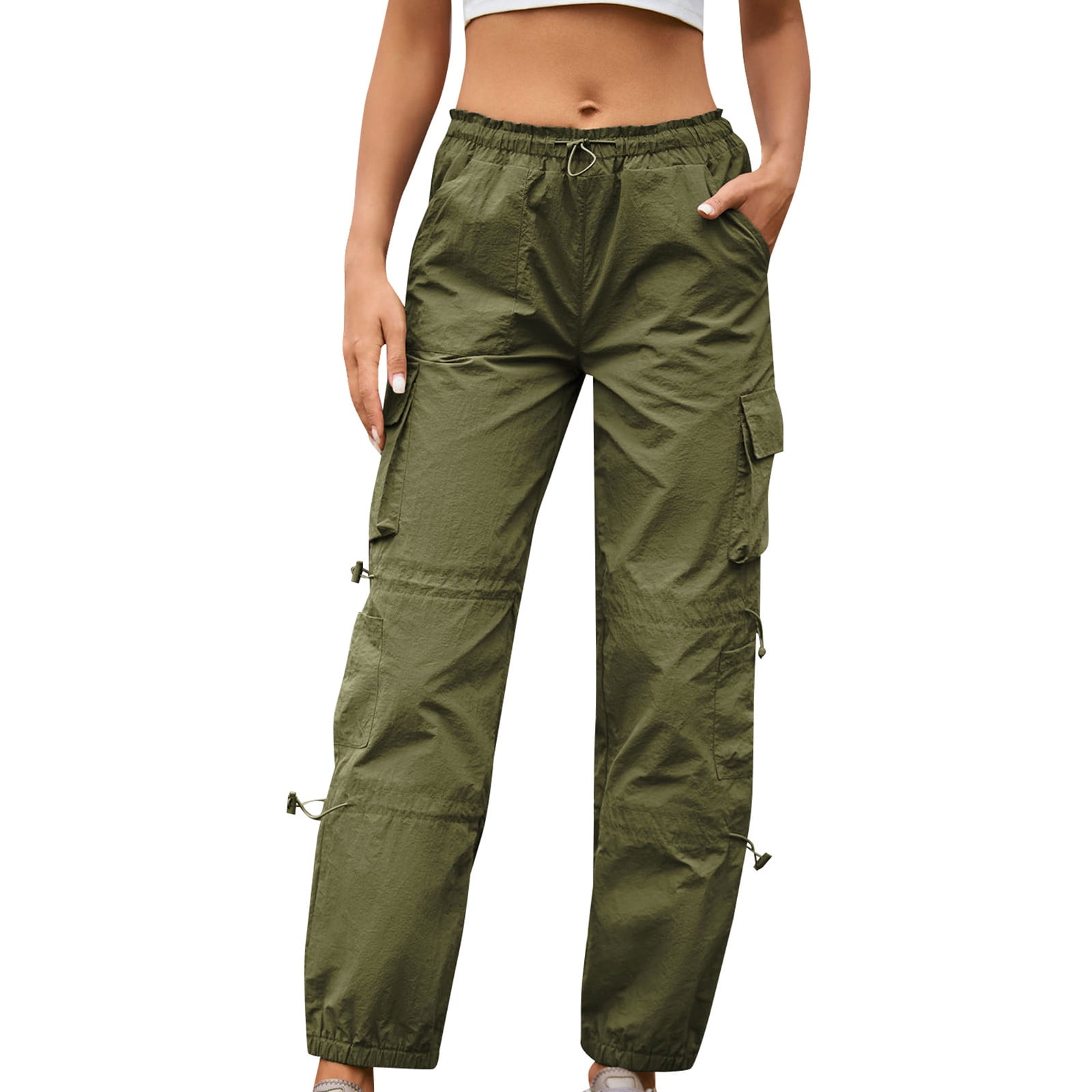 SZXZYGS Womens Fall Fashion 2024 Jeans Parachute Pants for Women Drawstring  Elastic Waist Ruched Baggy Cargo Pants Women Multiple Pockets Jogger Pant