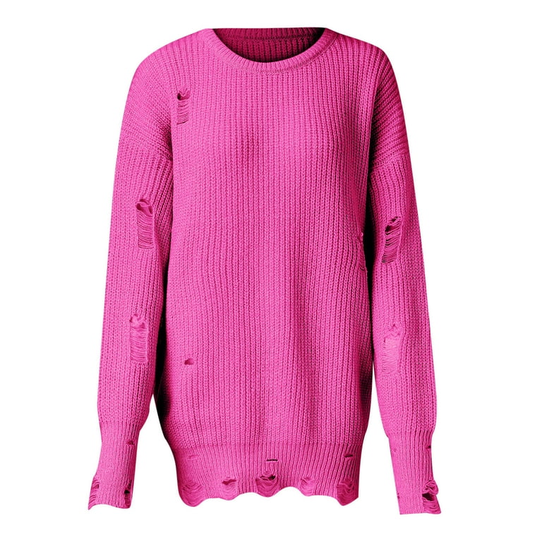 Pink ripped sweater sales