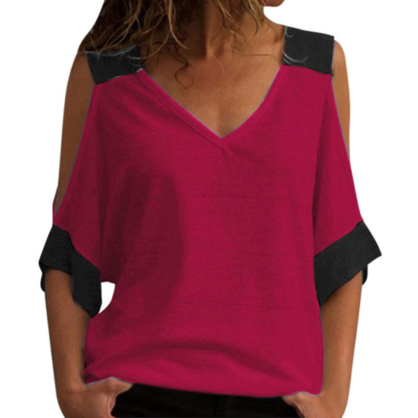 SZXZYGS Womens T Shirts Cotton Long Sleeve Casual Contrast Color Off ...