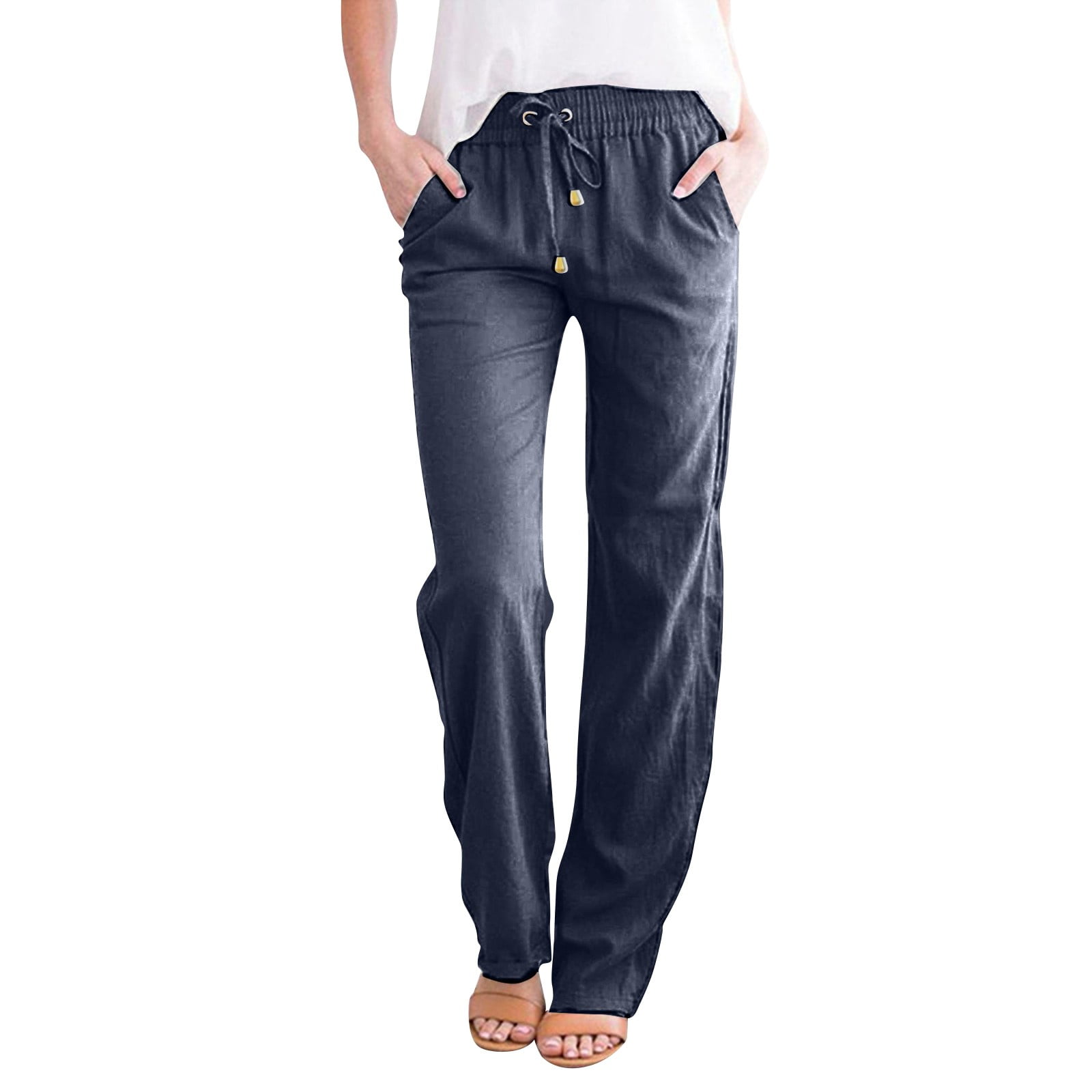 【KOOLOSET】USA Cotton Curved Pants Plus Size Lounge Pants for Women Cotton Linen Comfy Slacks