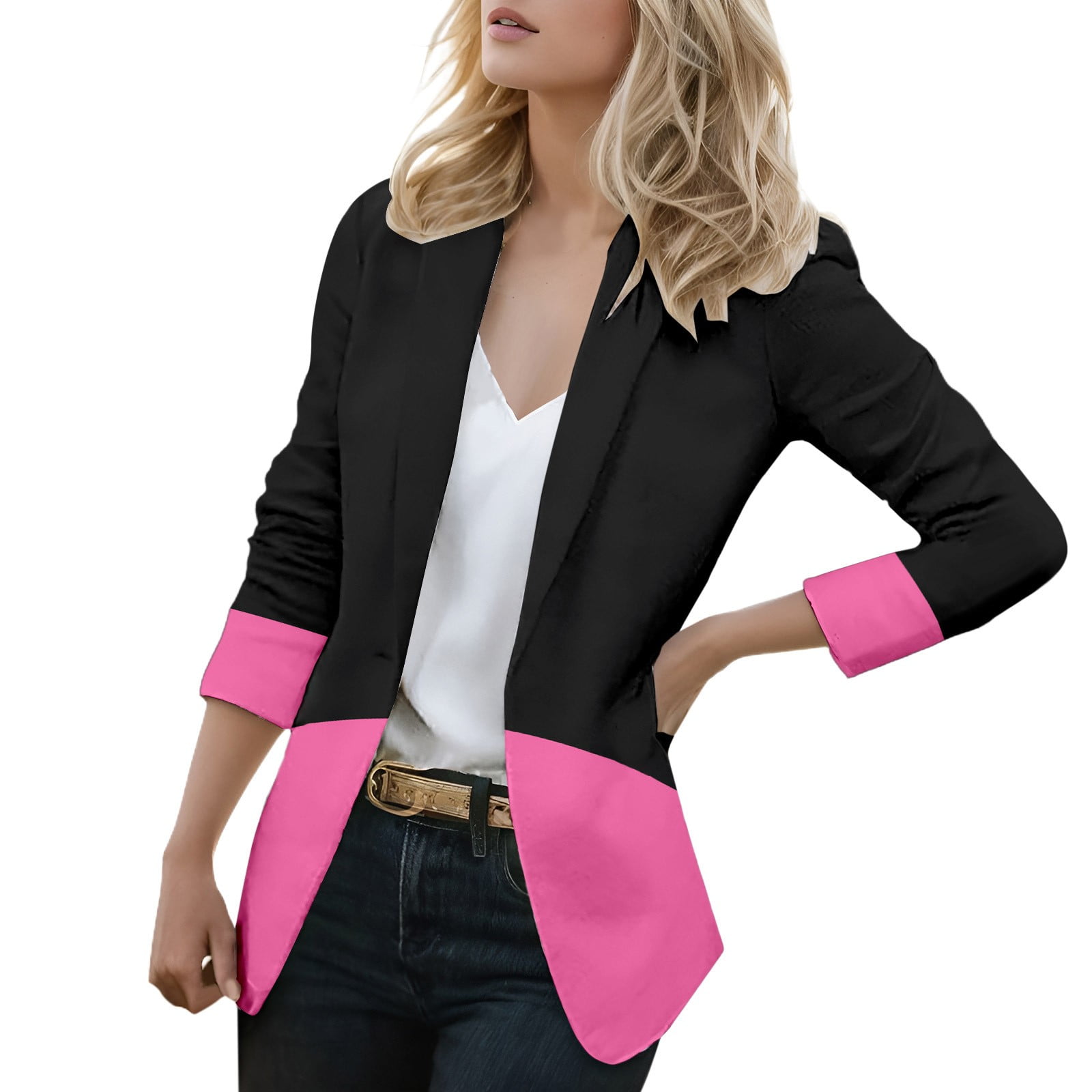 SZXZYGS fitted Blazers for Women Business Women Long Sleeve Open Front ...