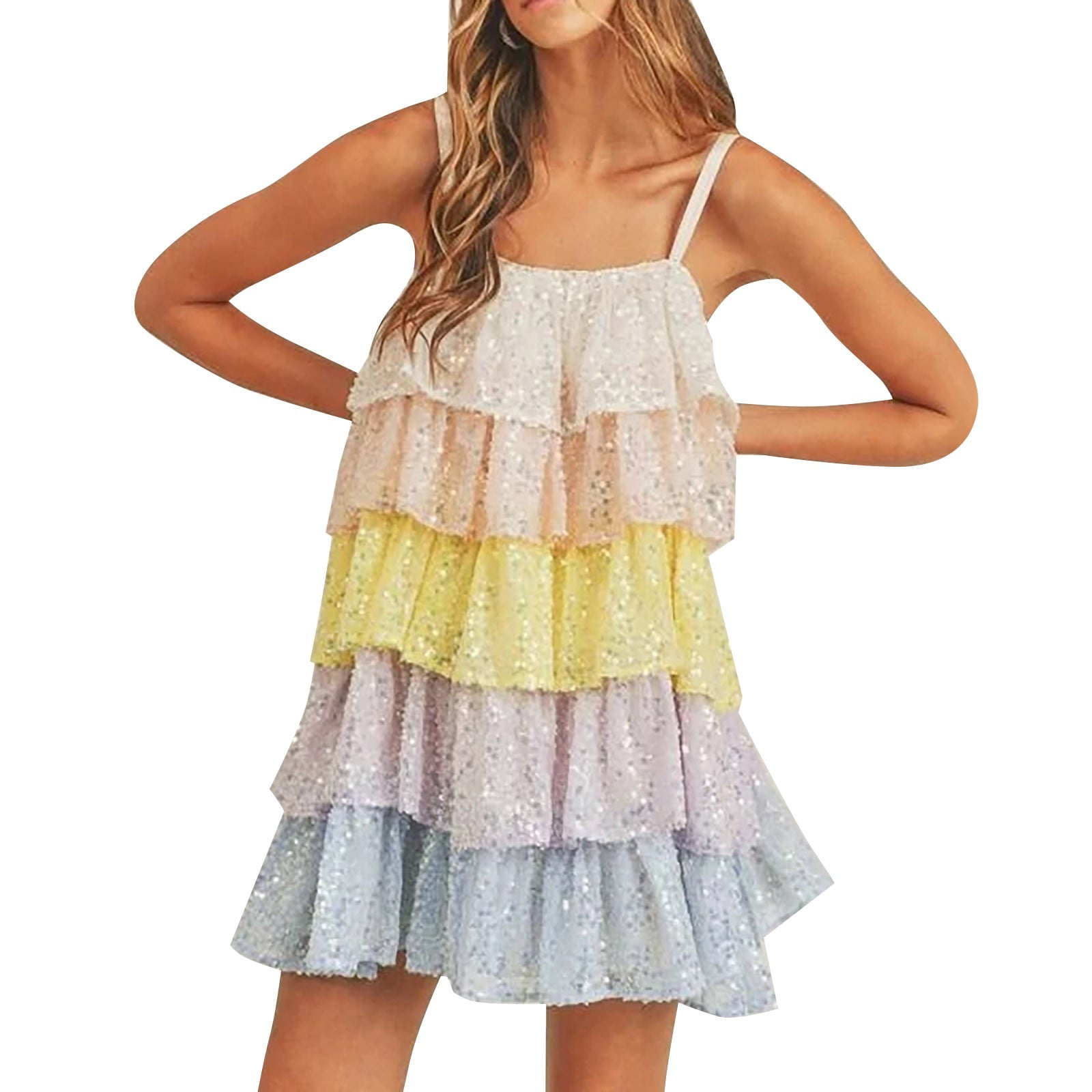 SZXZYGS formal Dresses for Women Long Glitter Women's Suspenders Beaded Sequins Stitching Color ...