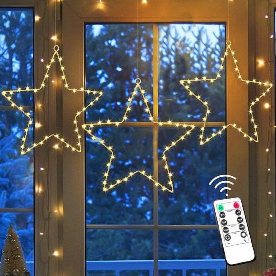 SZYJ 3 Pack Christmas Window Star Lights, 45*3 LED Star Lights Waterproof with 8 Lighting Modes