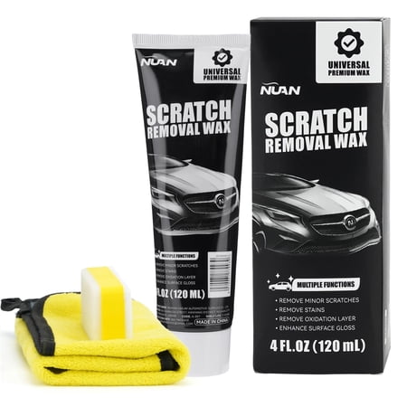 SZZD Car Scratch Remover Wax, Universal Premium Polishing Compound for Deep Scratches, Car Paint Scratch Repair, 4 fl oz (120 ML), with Sponge and Cloth, White