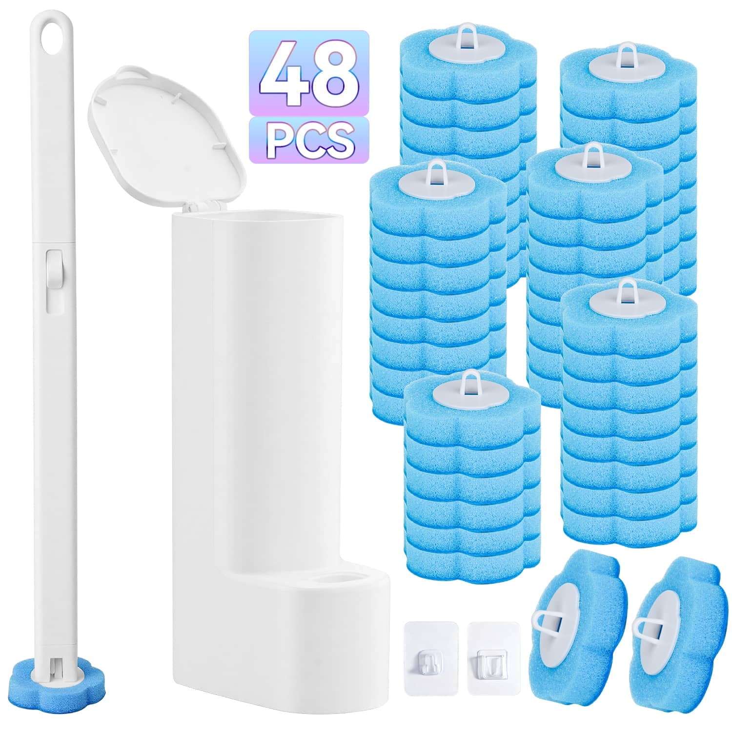 SZZJKJ Disposable Toilet Brush Cleaner & Holder with 48  toilet cleaner refill pads