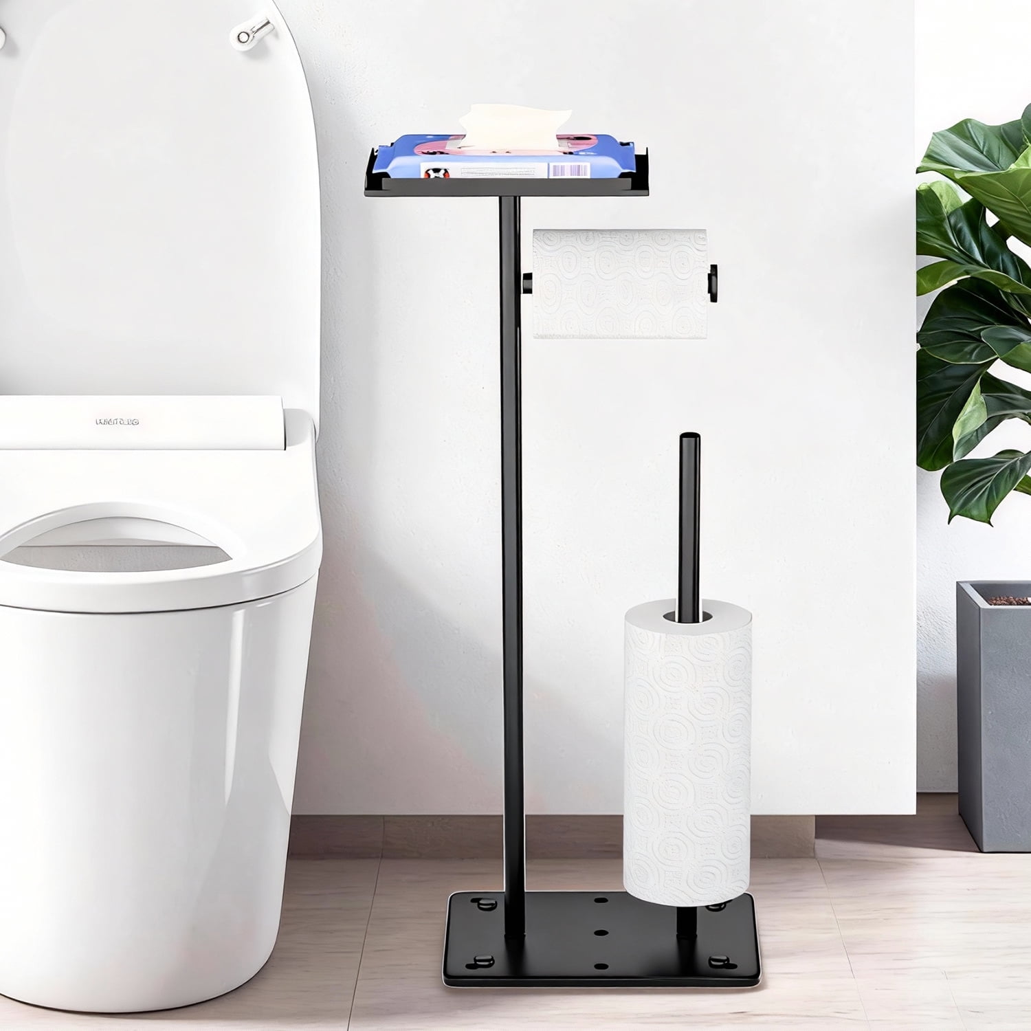 SZZJKJ Toilet Paper Holder Stand with Top Storage Shelf，Toilet Paper Holder，Toilet Paper Rack with Storage Function, Capable of Holding 4 Spare Rolls(Black).