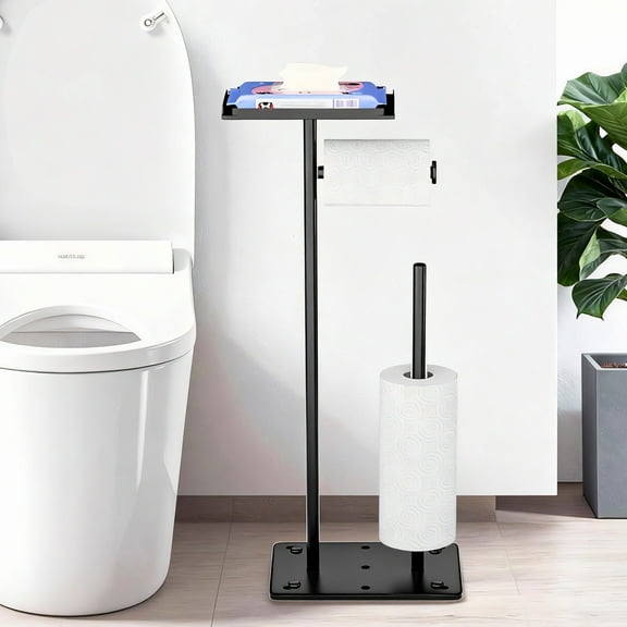 SZZJKJ Toilet Paper Holder Stand with Top Storage Shelf,Toilet Paper Holder,Toilet Paper Rack with Storage Function, Capable of Holding 4 Spare Rolls(Black).