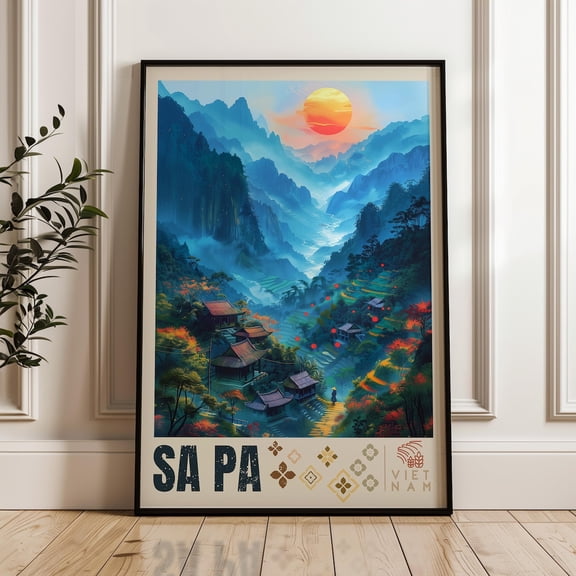 Sa Pa Vietnam travel Print, terraced mountain rice fields print, misty landscape wall art decor, Unframed Paper Poster 11x14in