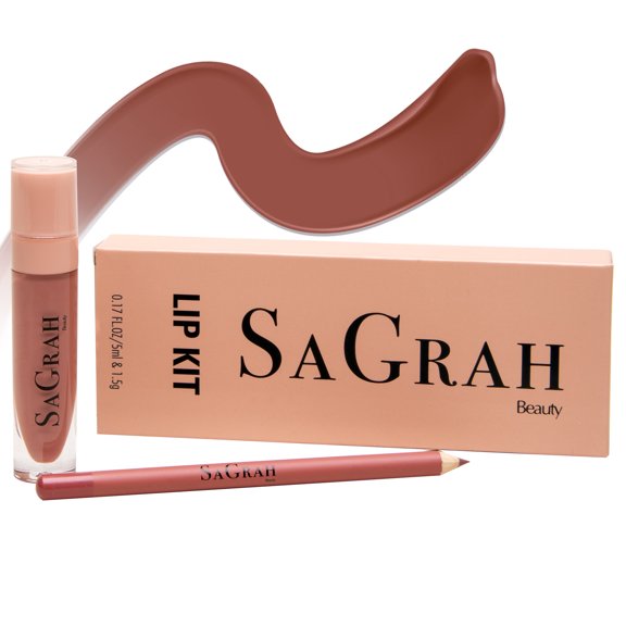 SaGrah Beauty 2Pcs Liquid Lipstick and Liner Set - Long Wear Lip Gloss Make up Gift Set | Barely There Lip Kit