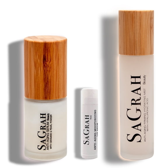 SaGrah Beauty Skincare Kit - Anti-aging Hydrating Mist , Ceramide serum & Lip Balm Set for Youthful, Healthy-Looking Skin - Skin Barrier Repair Pack Of 3