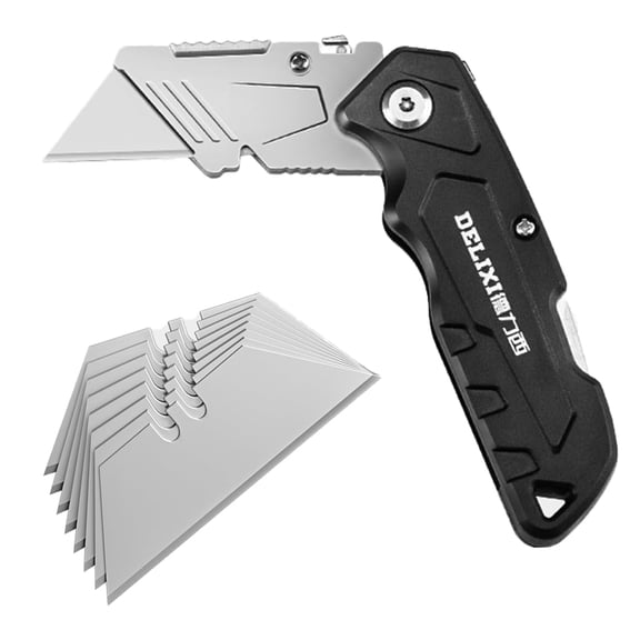 SaKaguro Folding Utility Knife,Boxs Cutter,Adjustable Angles,Carpenter Tool,Blade Storage-Holds 3 Compatible Blades (black)