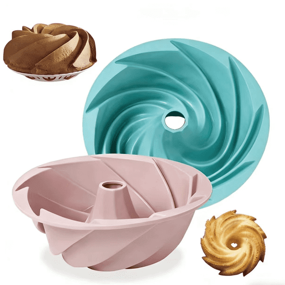 SaKaguro Silicone Fluted Pans, 2Pcs Non-stick Bundt Pan Baking Molds, 9.5 inch (Green&Pink)