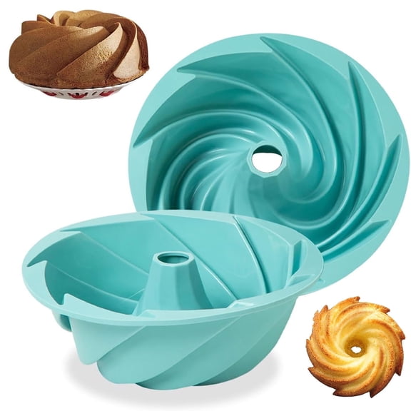SaKaguro Silicone Fluted Pans, 2Pcs Non-stick Bundt Pan Baking Molds, 9.5 inch (Green)