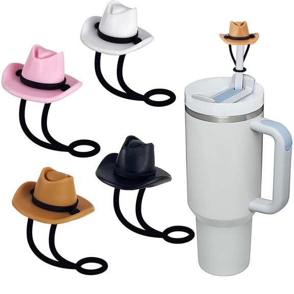 SaKaguro Silicone Straw Cap, Compatible with 30 and 40 Ounce Cups, 4 Pieces 10mm, Cowboy Hat Shape