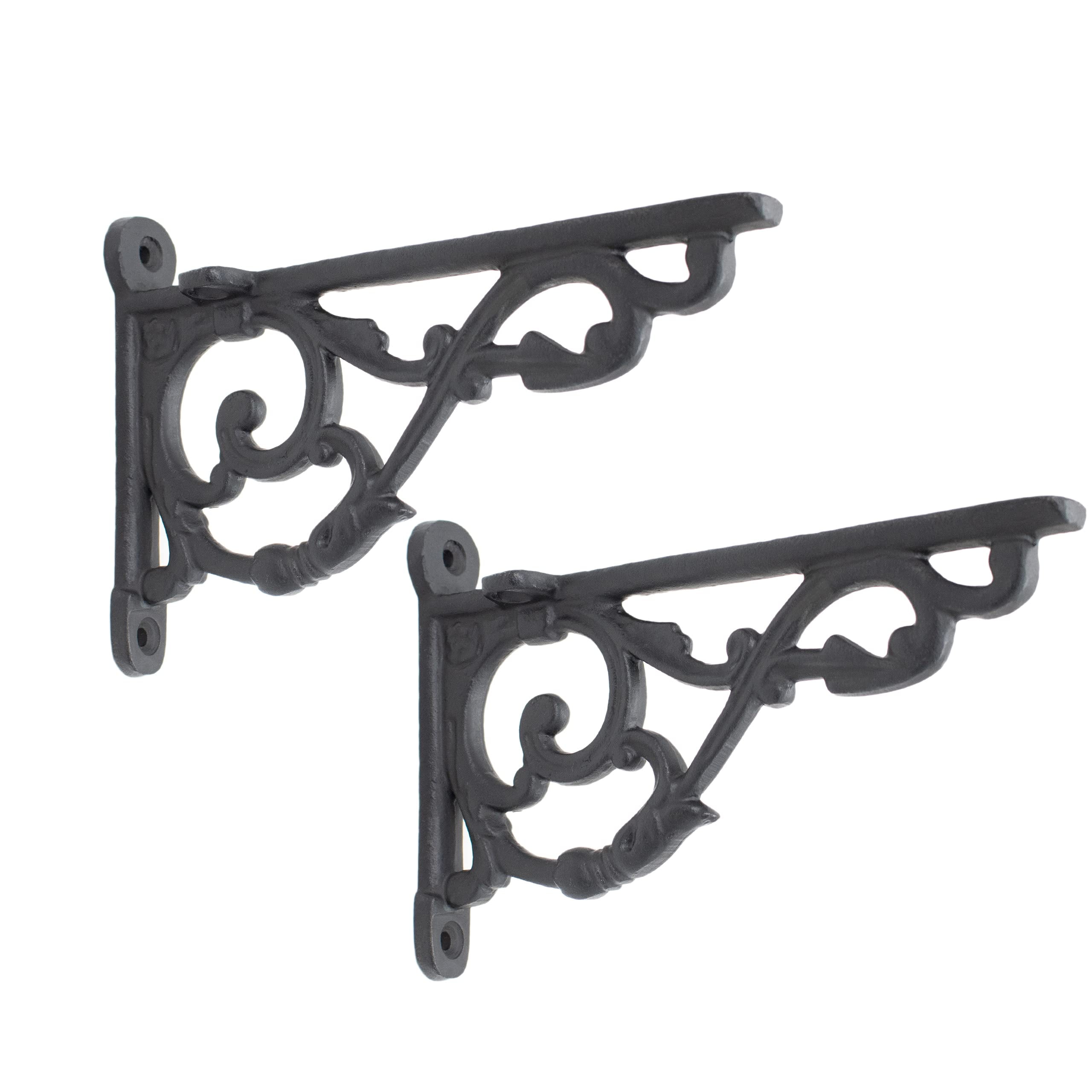 Lillith 4" x 6" Oil-Blackened Cast Iron Victorian Shelf Brackets (Set of 2)